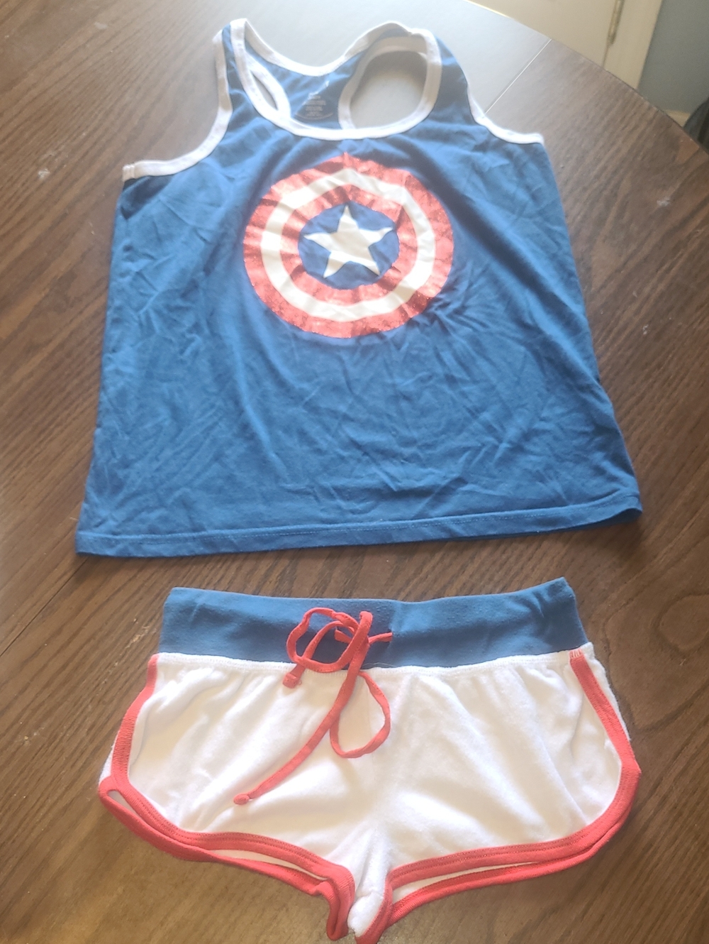 Marvel Blue, White & Red Captain America Pajama Tank and Shorts Womens Size Xs
